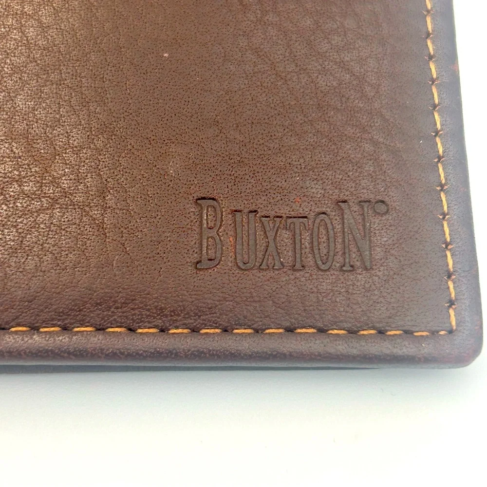 Buxton Men’s Genuine Leather Wallet Brown Bifold Billfold Credit Card NWOT